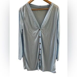 Amazon brand thin sheer women’s baby blue long cardigan size Medium button down